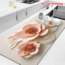 1/10Pcs Pink Flower Dish Drying Mat For Kitchen Counter, Non-Slip Quick Dry Diatom Coffee Mats, Bar, Home Decoration, Easy To Clean Dish Rack Pad, For Espresso Machine,Coffee Station,Cups & Sink - White - View 11