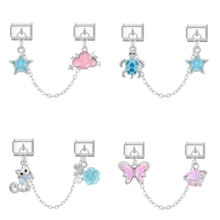 1/5/10/20/30/50pcs Random Mixed Color Steel Dual Chain Modules With Butterfly, Moon, Heart, Cherry Pendant, Detachable Bracelet Components - Multicolor - View 9