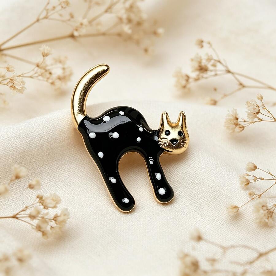 Fashionable Cartoon Cute Spotted Cat Brooch, Classic Spotted Animal Design, Versatile Fashion Lapel Pin Accessory For Men And Women - Brooch - View 1