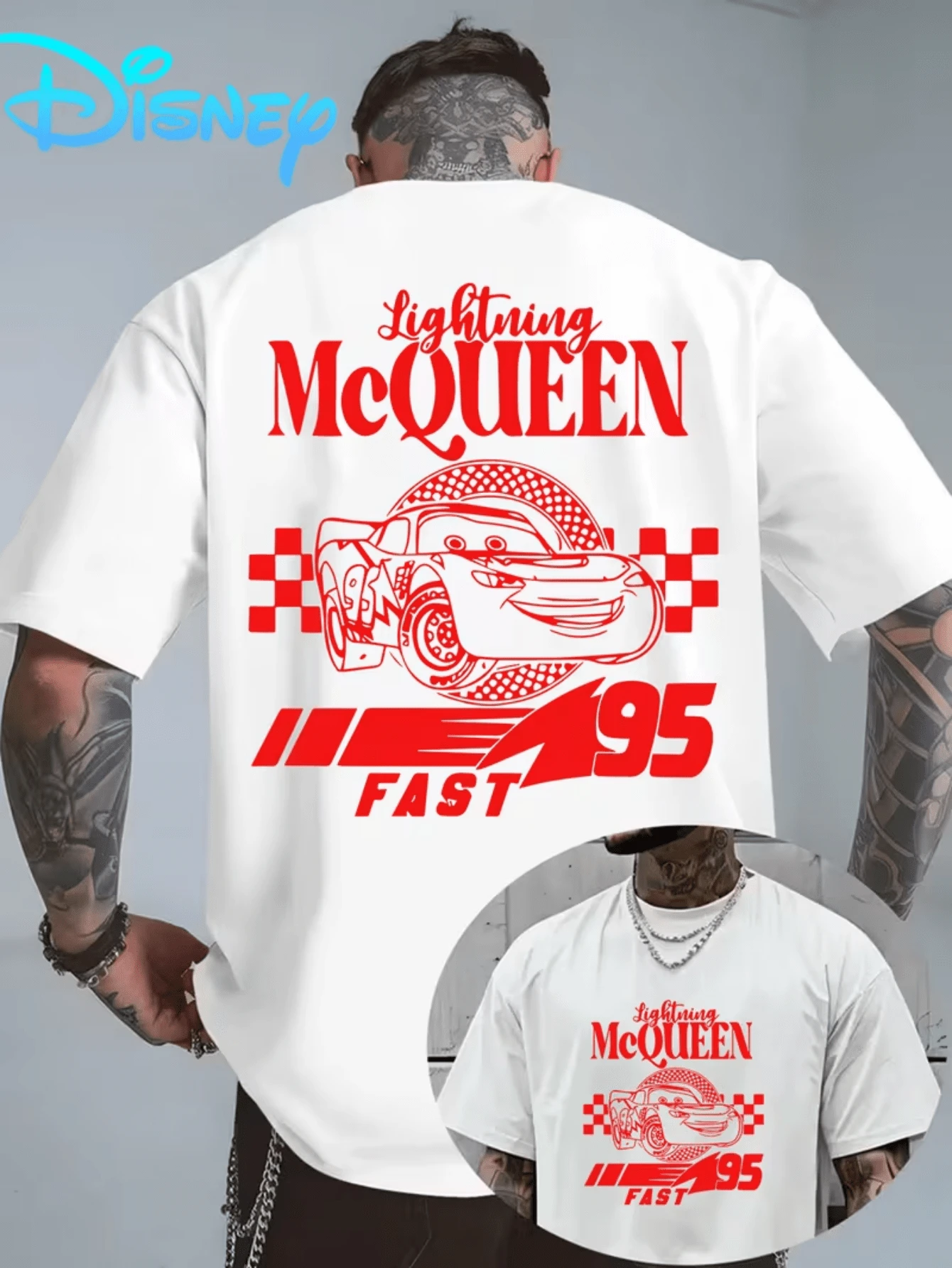 (Disney T Shirts)Disney Cars Lightning McQueen Red Line Art Print With "Lightning McQueen" Script And Checkered Flag Accents 100% Cotton Crew Neck Short Sleeve Graphic Tee Men's Minimalist Racing Casual Everyday Comfortable Top, Mens Clothes, Men, Ropa De Hombre, Summer Clothes, Men Shirts, Graphic Tees, Disney Outfits Men, Graphic Tees, Camisetas Para Hombre, Camisas Para Hombre, Summer Outfits For Men, Father's Day Gift, Perfect Gift For Family And Friends, Which Are Necessary For Birthday Parties, Disney Shirts, Mens Clothes, Summer Clothes, Officially Licensed Disney T-Shirts, Disney Men's And Women's Spring/Summer Fashion Casual Short-Sleeve T-Shirts - trắng - Xem 1