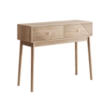Mid-Century Modern Console Table With Drawers, Retro Reception Table With Open Shelves, Modern Coffee Table For Living Room, Entryway And Hallway, Walnut - 駝色 - 查看 6