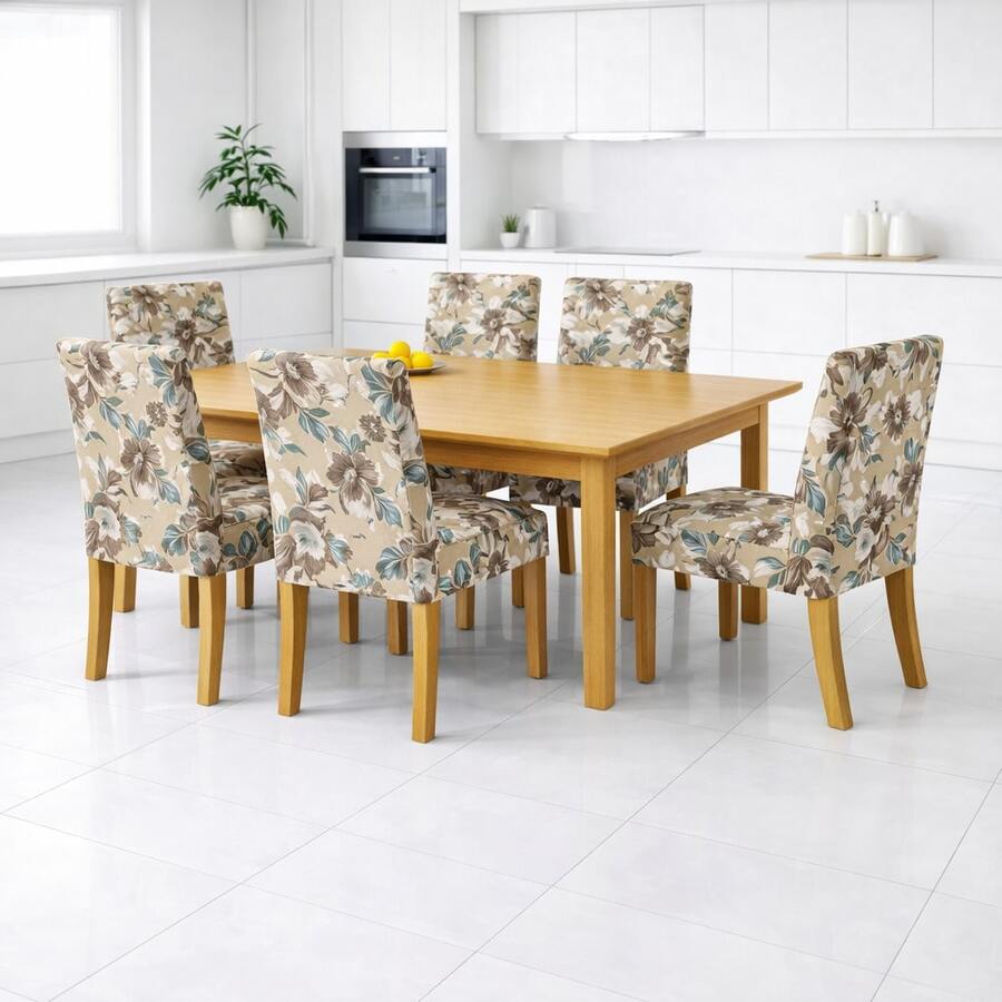 6-Seater Chair Cover Kit For Kitchen Dining Room Printed Gel Mesh Offer - 米色 - 查看 1