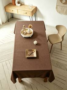 1pc Nordic Style Coffee Brown Rectangular Tablecloth - Linen Texture Fabric, Rectangular Design, Perfect For Kitchen/Dining Room Decor, Garden Tea Party, Family Gathering And Casual Outdoor Dining. Outdoor Movie Night, Indoor Dining Table Decor, Party Table Arrangement - Brown - View 3