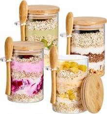 4 Pack Overnight Oats Containers With Lids And Spoons, 18oz Mason Jars Glass Storage Jars With Wide Mouth, Glass Food Storage Containers For Chia Pudding, Yogurt, Salad, Snacks, And Oatmeal. - View 9