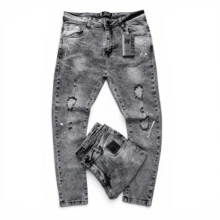 Men's Skinny, Gray, Washed, Ripped, And Paint Splattered Player Jeans With Elastane, Mid-Length Fit, Streetwear Style. - JO-03 - View 4