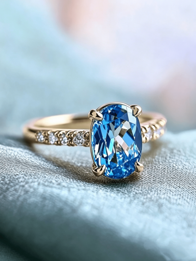Elegant Women's Elegant Engagement Ring With Aquamarine Cubic Zirconia Oval Engagement Ring For Women, Wedding Party, Daily Wear, Exquisite Jewelry, Romantic Valentine's Day Gift