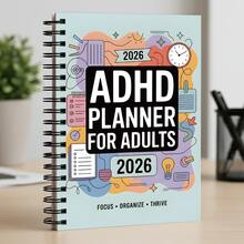 1件裝 成人女性美學 ADHD 計畫本－螺旋裝訂神經多樣性生產力手冊，含每日待辦清單、任務筆記、著色核對表與視覺化行程表－附時鐘、星星、核對表的專注日記，文具用品 - A - 查看 6