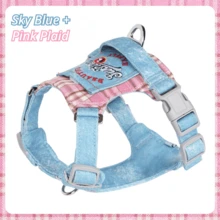 Fashion Embroidered Decorative Multi-Functional Storage Pocket Pet Harness, Denim Style Anti-Burst/Anti-Escape Reflective H-Type Dog Harness, 4-Point Adjustable, Suitable For Medium & Small Dogs, Slip-On Easy To Wear, Auxiliary Handle For Close Control - Baby Blue - View 12
