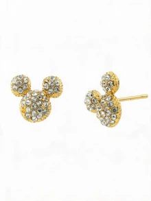 Miniso 1 Pair Disney Mickey Mouse Rhinestone Stud Earrings, Gold Tone, Lightweight And Comfortable, Women's Daily Party Gift, Fashionable Sparkling Jewelry - Style1 - View 5