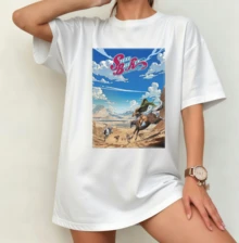 White Unisex T-Shirt With JoHJo's Bizarre A-Adventure Steel Ball Run Poster - Anime Western Design - White - View 7