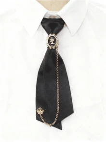 1pc Black Pearl Inlaid Decorative Bow Tie, Adorned With Mermaid Head Design, Metal Chain, Adjustable Tie Style, Fashionable Campus Style, Unisex, Suitable For Parties, Celebrations And Daily Wear - Multicolor - View 13