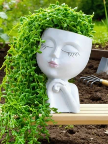 臉型花盆、頭像花盆、室內植物盆、居家裝飾植物盆、附排水孔花盆、可愛女士花盆、多肉植物盆、臉型花盆 - 多款1 - 查看 5