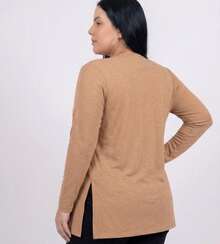 Women's Plain Cardigan Jacket With Slit, Plus Size, Kimono Style - Beige - View 6