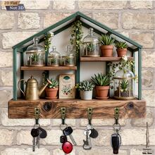 1pc Vintage Green Plant Wooden Key Holder Hook Wall Mount Rack With 4 Metal Hooks Home Decor Entryway Storage Organizer Room Villa Bathroom Kitchen Garden Leaf Design Multifunctional Interior Accessories - Multicolor - View 5