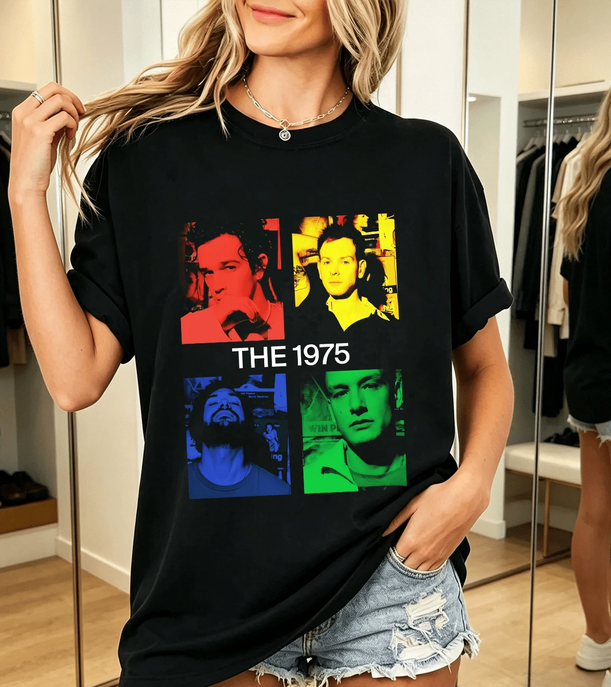 1975 års T-shirt 100 % bomull Färgglada retrofoton - Svart - Visa 1