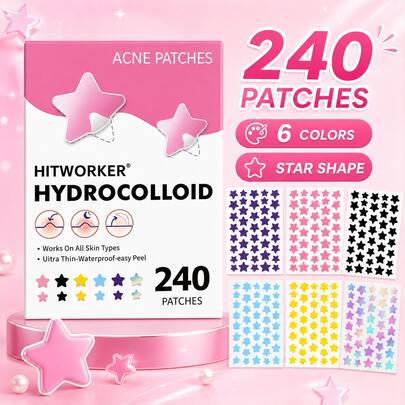 240 piezas/1 caja de parches de acné con forma de estrella lindos y de hidrocólido, decoración portátil y de moda para tocador y bolso, adecuado como regalo de moda para mujeres y niñas