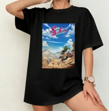 Black Oversized T-Shirt With JohJo's Bizarre A-Adventure Steel Ball Run SBR Racing Landscape Design - Unisex - Black - View 10