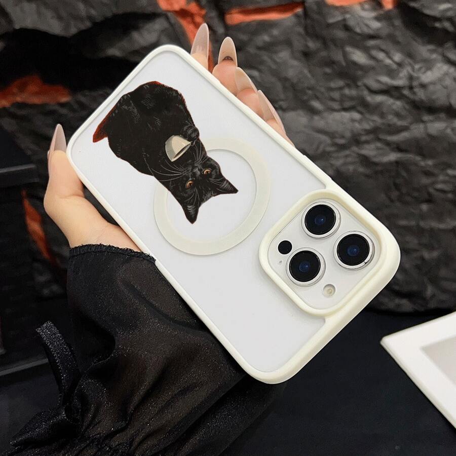 マグネット式黄ばみ防止 | 高級感あふれる2in1アクリルマグネット式スマホケース！スタイリッシュで手触りも良く、実用的な保護機能とマグネット式・耐衝撃設計を融合させた、高級感あふれるケースです。 黒猫 コーヒーカップケース  11 すまほ ケース 家族、恋人、友人、そして子供たちへのプレゼントに最適です。  17e/15 Pro/17 Pro/16 Plus/13 Pro Max/16/14/Apple  Air/14 Pro Max/17 Pro Max/ 13 pro/16 Pro/13/14 Pro/15 Pro Max/15 Plus/16 Pro Max/17/12 Pro Max/12 Pro/11 Pro Max/12/16e/15/11 Pro/14 Plus - ピンク - チェックする 1