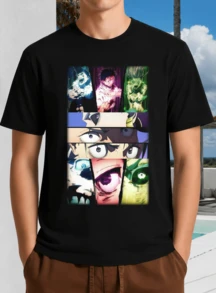Unisex T-Shirt With Jujjutsu Kaisen Character Eye Collage - Dynamic Anime Design For Men And Women - Black - View 8