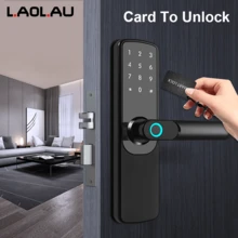 L.A.OL.A.U LAO LAU Smart Door Lock With Handle, 5-In-1 Keyless Entry Fingerprint Door Lock, Tuya WiFi App Control, Touchscreen Keypad, IC Card And Mechanical Key Unlock, Reversible Aluminum Alloy Electronic Lock For Home, Hotel, Apartment And Office - Multicolor - View 4