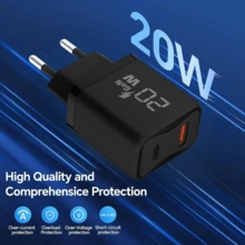 20W GaN Dual Port Fast Wall Charger, PD USB-C & QC3.0 USB-A Travel Power Adapter, Compact Mini Charging Plug Compatible With IPhone 17 16 15 14 13 12 Pro Max, Pro, All Android Smartphones - Black Adapter - View 7