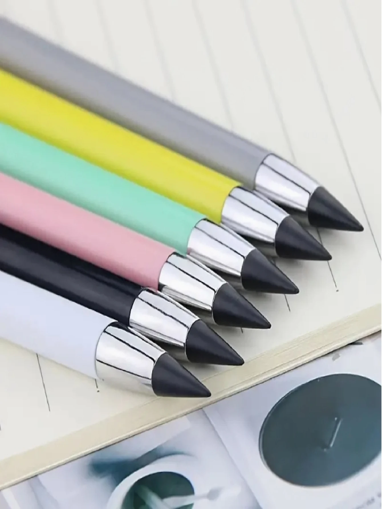 1-6pcs Solid Color No-Sharpening Round Eternal Pencils, Anti-Breakage, With Anti-Drop Lead And Eraser. These HB Inkless Art Drawing Tools Are Perfect For Professionals., Back To School - Round - View 1