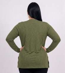 Women's Plain Cardigan Jacket With Slit, Plus Size, Kimono Style - Green - View 5