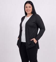 Women's Plain Cardigan Jacket With Slit, Plus Size, Kimono Style - Black - View 3