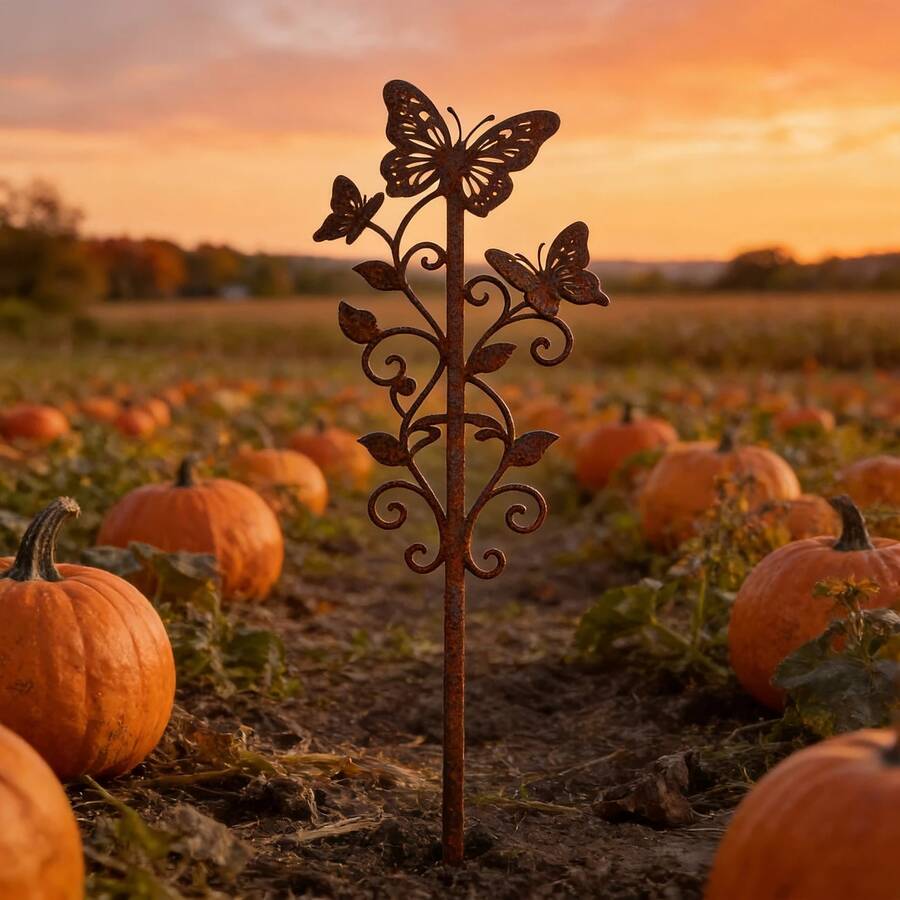 1pc Rustic Metal Butterfly Garden Stake - 12 Inches, Decorative Plant Support Trellis For Yard Art, Weathered Finish - Butterfly - View 1