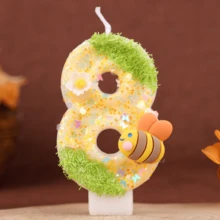 1PC Green & Yellow Bee Flower 0-9 Number Birthday Candle, Creative New Style, Forest Spring, Cartoon Bee, Suitable For Cake Decoration, Dessert Table, Party Birthday Celebration Candle - View 17