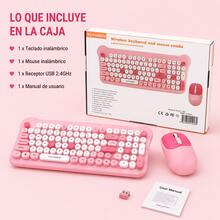 Pastel Bluetooth Keyboard And Mouse Kit For Girls | Ultra-Thin Silent Keyboard With Square Keys | Rechargeable, Compatible With 3 Systems And All Devices - Baby Pink - View 2