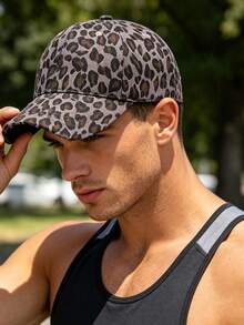 Gorra de béisbol unisex de mezclilla desgastada con estampado de leopardo - A - Ver 1