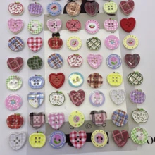 10Pcs/18Pcs/20Pcs/25Pcs/30Pcs/42Pcs/50Pcs/66Pcs Cute Apple, Heart, Circle, Plum Blossom Buttons, Colorful Plaid, Retro Korean Style Handmade Decorative Sewing Buttons, Random Colors & Styles - Multicolor - View 4