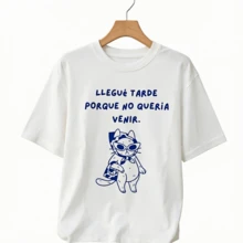 Garment With Spanish Text And A Stylish Cat Design, Ideal For A Casual, Fun And Personality-Filled Look. - White - View 3