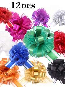 12pcs Pull Bows For Gift Wrapping, 6 Inch Large Pull Bows For Gift Basket Packaging Wine Bottle Decoration Ribbon And Ball Flowers For Wedding Party Birthday Decoration - Multicolor - View 3