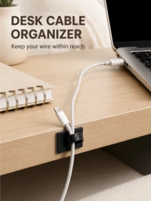 50pcs 0.5*0.7 Inch Self-Adhesive Cable Clips, For Desktop Cable Management, Mini Cable Organizer, Suitable For Charging Cables, USB Cables And Earphone Cables, Space-Saving, Suitable For Home And Office. - Rectangle - View 5