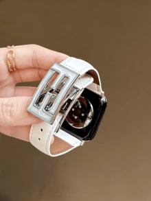 Material de Microfibra y Cuero Sintético | Cuero Negro Patentado de Moda con Decoración de Letras de Metal Dorado, Compatible con Correas de , Tamaño Ajustable | Diseño de Hebilla de Metal Dorado y Negro Brillante de Lujo, Compatible con Apple Watch Ultra/SE/Series 11/10/9/8/7/6/5/4/3/2/1 | Adecuado para Modelos de Reloj de 38mm, 40mm, 41mm, 42mm, 44mm, 45mm, 46mm - plata - Ver 7