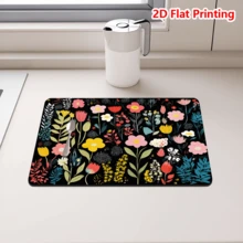 1/10Pcs Tapete de Secado de Platos con Estampado de Flores de Primavera para Encimera de Cocina, Tapetes de Drenaje Resistentes al Calor con Respaldo de Goma Antideslizante, Tapete de Drenaje Super Absorbente que Oculta Manchas, Almohadilla de Estante de Platos Fácil de Limpiar - Negro - Ver 5