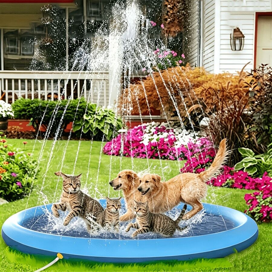 Extra-Thick Splash-Proof Mat, Suitable For Large Dogs | 0.6mm Non-Slip, Durable Dog Water Fountain And Cooling Mat, Heavy-Duty Summer Outdoor Water Fountain. - 寶藍色 - 查看 1