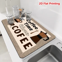1/10Pcs Coffee Time Printed Dish Drying Mat For Kitchen Counter Coffee Mat Bar Accessories, Hide Stain, Rubber Backed, Absorbent, Fit Under Coffee Maker, Espresso Machine, Pot, Dish Rack - Multicolor - View 14