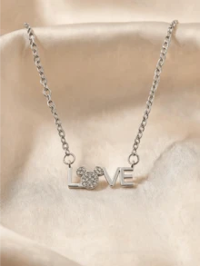 Miniso Dây chuyền mặt treo đầu chuột Mickey Disney Love đính đá rhinestone, tông màu bạc, nhẹ, thoải mái, cho nữ, dùng hàng ngày, đi tiệc, hẹn hò, làm quà tặng, lấp lánh - kiểu1 - Xem 3