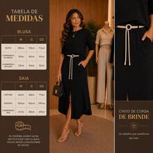 Women's Executive Outfit Set: Midi Skirt With Front Slit And Basic Blouse - Black - View 9