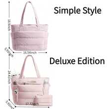 XD Large Capacity Minimalist Quilted Tote Bag For Kids, Multi-Compartment Storage Design With Built-In Independent Water Bottle Holder And Laptop Compartment, Hand-Carried And Commuter Dual-Use, Suitable For Daily Commute, Short Trips, Weekend Outings, Spring Travel, Simple And Premium Texture, Can Store Personal Clothing, Water Bottle, Laptop, Coins, Valentine's Day Gift, Office Carry Bag For Employees, Practical And Highly Attractive Gift For Children - Multicolor - View 3