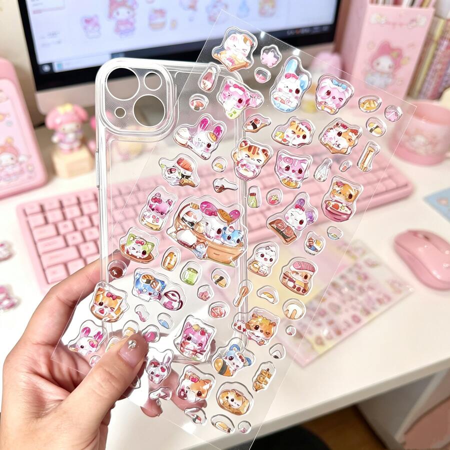 卡通女孩與動物好友3D樹脂塊貼紙組,可愛動漫風裝飾貼紙,DIY手帳用品,防水貼紙適用於手機殼水杯文具盒,適合女孩學生的創意貼紙,多款風格組合,採用透明樹脂製程打造3D質感 - 彩色 - 查看 1