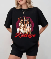 Round Neck Printed T-Shirt KATSEYE Group Style Y2K Casual Summer Versatile - Black - View 8