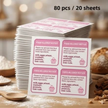 80 unidades Etiquetas de advertencia de alérgenos, etiquetas para embalaje de regalos, pegatinas para embalaje de alimentos, cuadradas de 2 pulgadas, tipos de alérgenos personalizables, adecuadas para cafeterías, restaurantes, panaderías, oficinas - Rosa - Ver 8