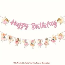 1套花仙子主題生日橫幅，印有「Happy Birthday」，附贈【針線貼心禮品】，適合主題生日派對牆面裝飾，適用時尚慶祝場合，是理想的生日禮物、節日裝飾及牆面或房間佈置 - 連體字-花仙女 - 查看 7
