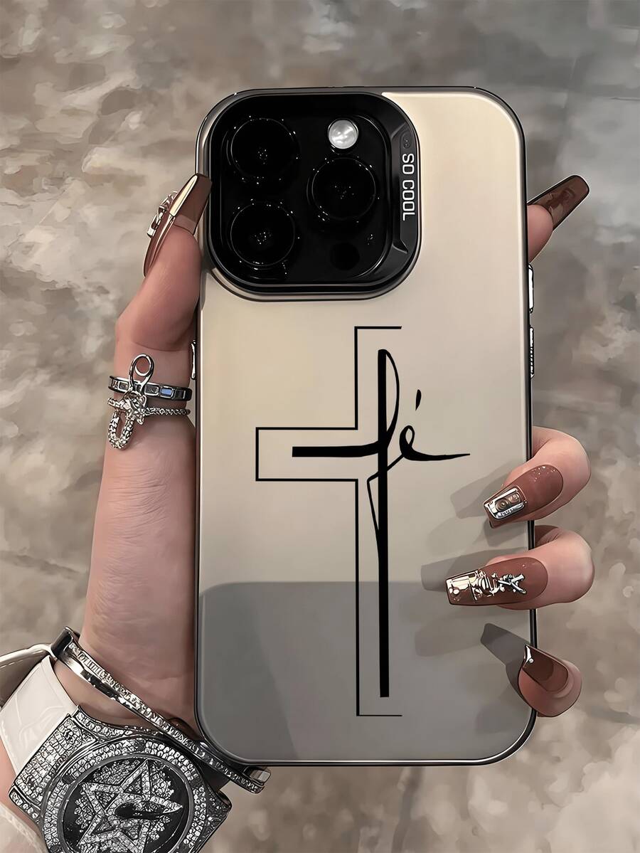 One Fashionable Phone Case (No Lanyard Or Stand Included). Shockproof Phone Case With Cross Graphic Design And Bible Verse Quote. One Protective Shockproof Case. - 灰色 2 - 查看 1