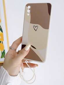 1pc Solid Color TPU Heart Graffiti Pattern Shockproof Waterproof Phone Case And 1pc Solid Color Silicone Lanyard Strap Compatible With IPhone/Android Phones - Multicolor - View 4
