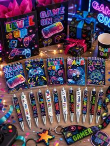 10PCS Game Theme Mini Spiral Notebooks And Ballpoint Pens Set, Colorful Neon Game Controller Pixel Pattern Stationery, Portable Memo Pads For School, Classroom, Office, Suitable As Birthday Party Favors, Classroom Rewards, Gamer Gifts And Video Game Party Supplies - Game-themed Sticky Notepad + Themed Pen - View 2